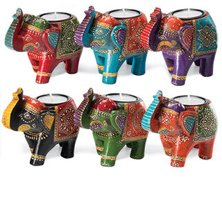 ethical and fair trade tea light holders handmade by artisans in green color, purple, red, blue, orange and black color 