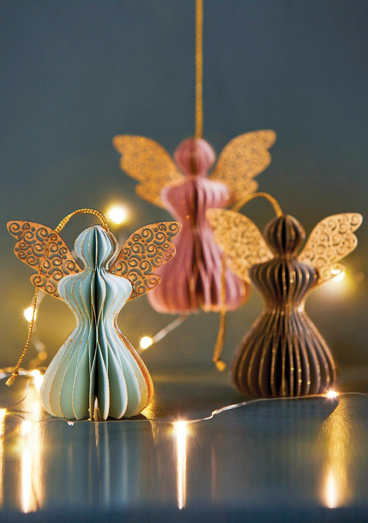 angel garland and christmas tree ornaments