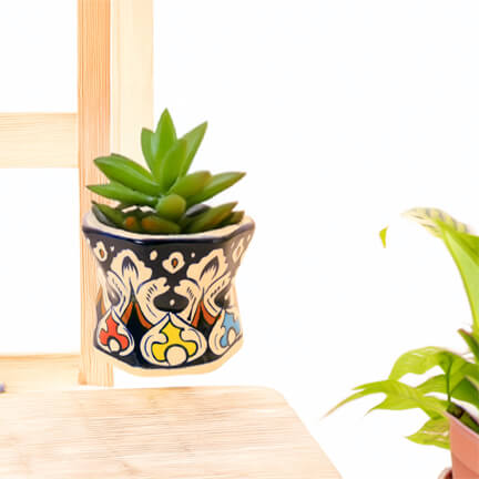 Glazed Ceramic Planter - Handmade Blue White Pottery