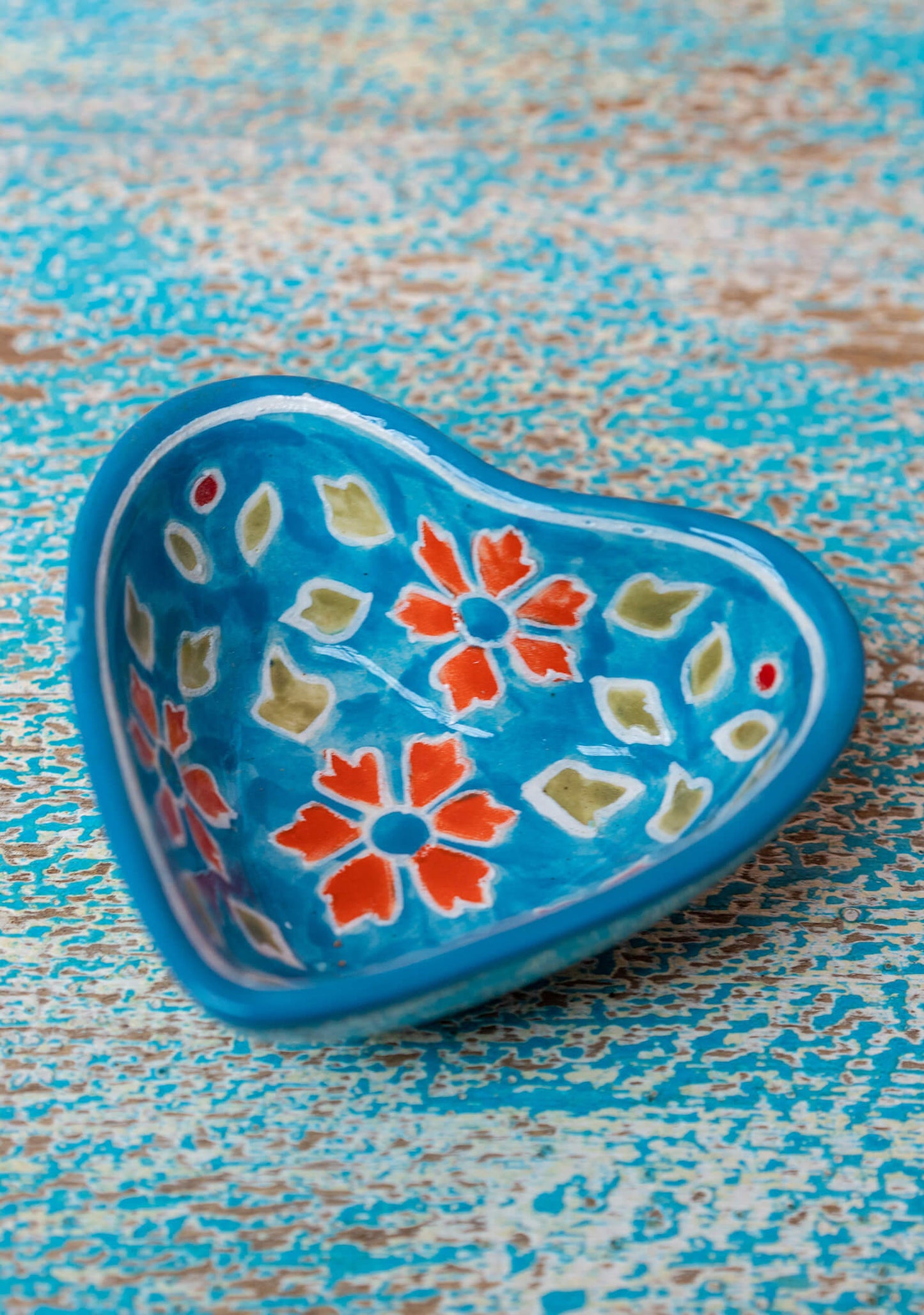 colorful heart ceramic trinket dish, trinket box hand painted by artisans in india. ethical and fair trade gift for mothers day or gift for her.