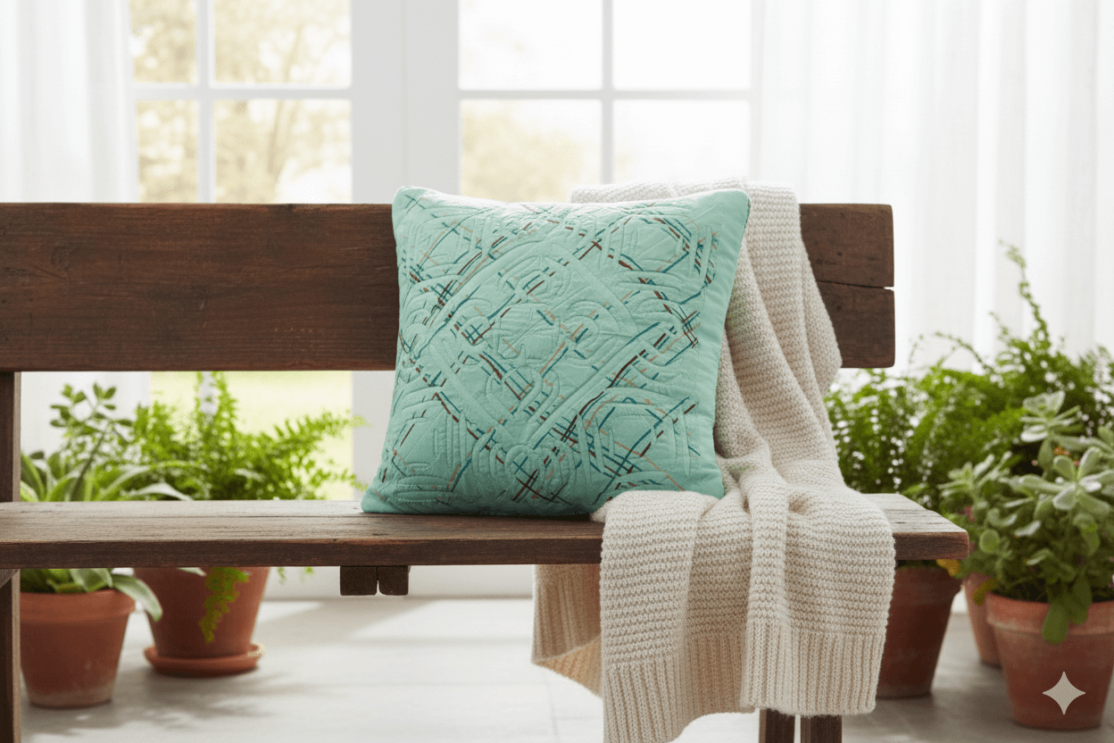 Green Cushion Cover Applique Technique