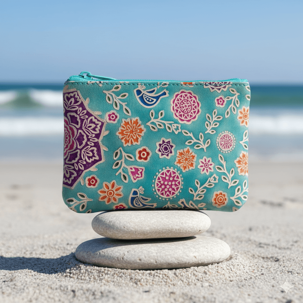 Floral Leather Purse With Zip & Side Pocket