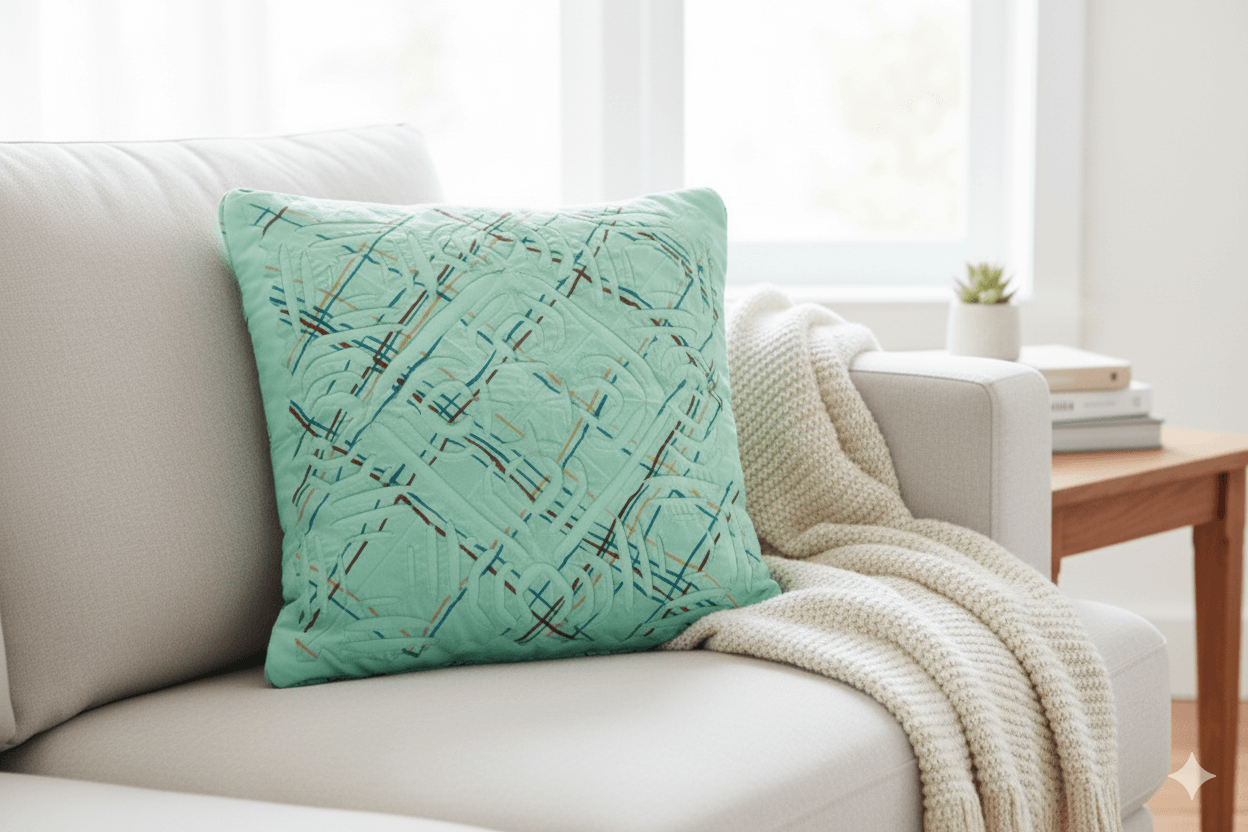 Green Cushion Cover Applique Technique