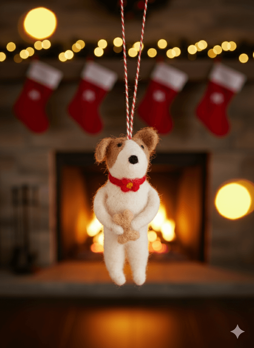 Felt Dog With Bone Ornament - Christmas Tree Decoration