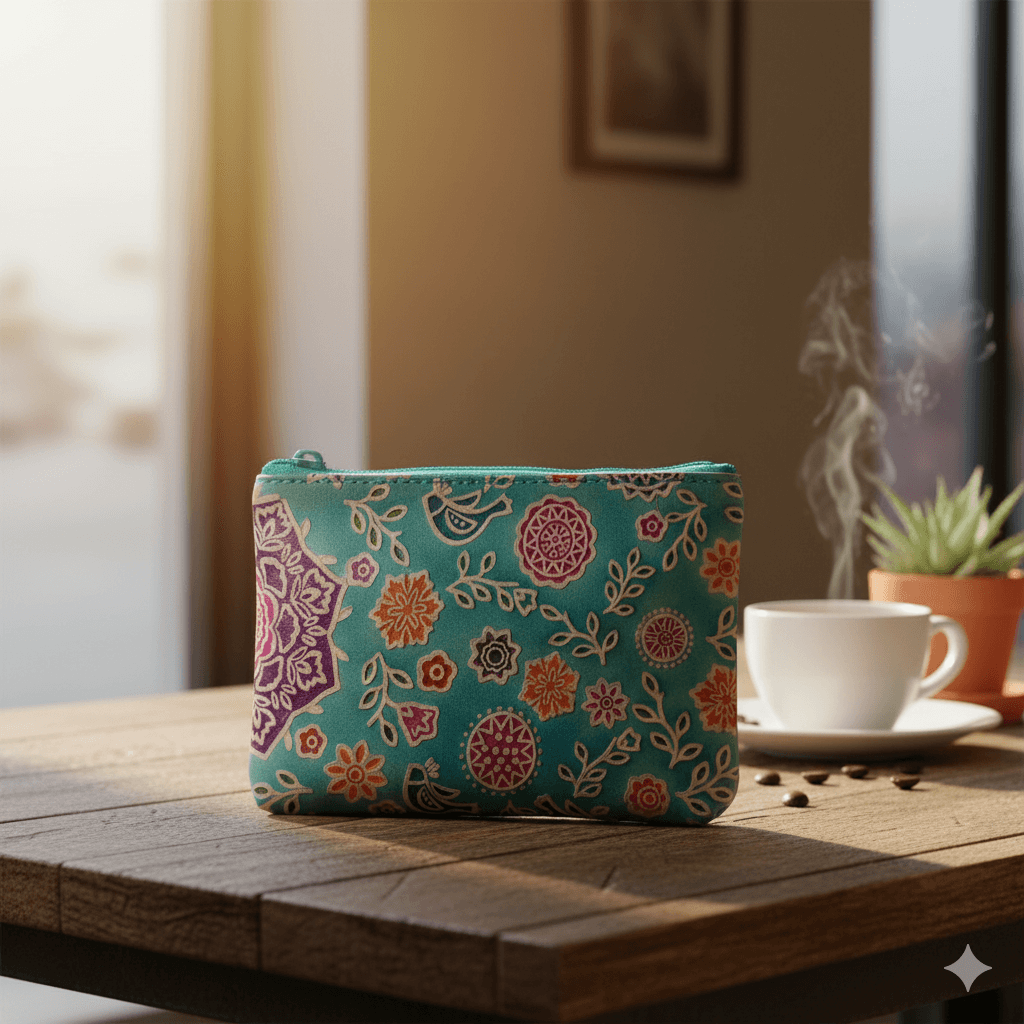 Floral Leather Purse With Zip & Side Pocket