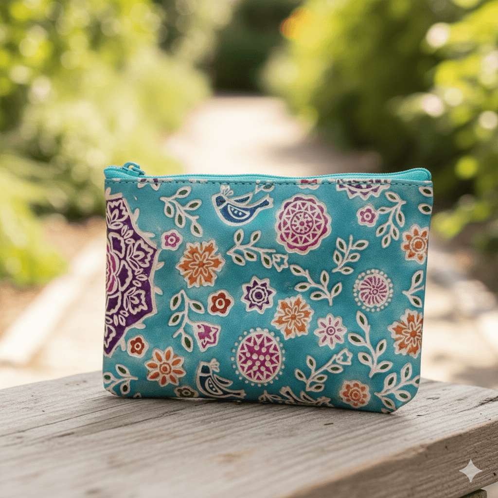 Floral Leather Purse With Zip & Side Pocket