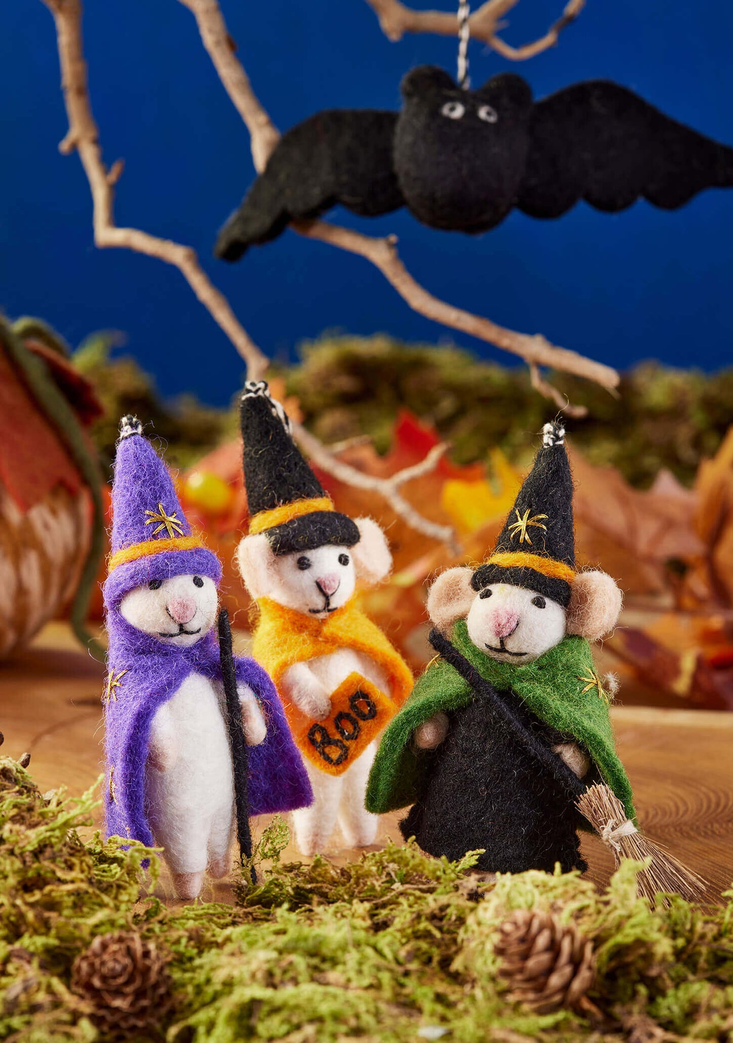Spooky Felt Witch Wizard Mice Ornament
