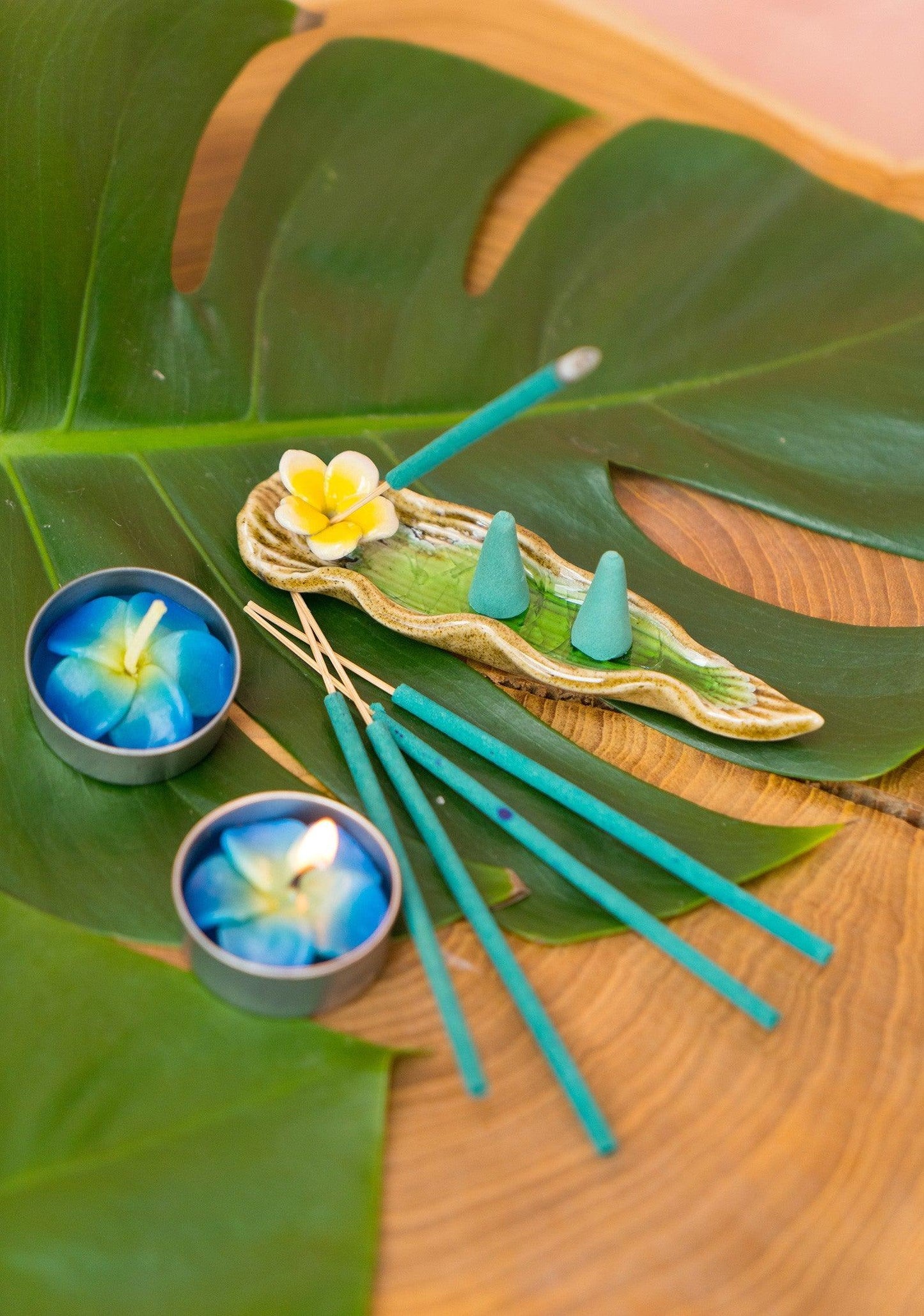 Thai Incense Gift Set With Tealight Candles, Incense Cones & a Holder