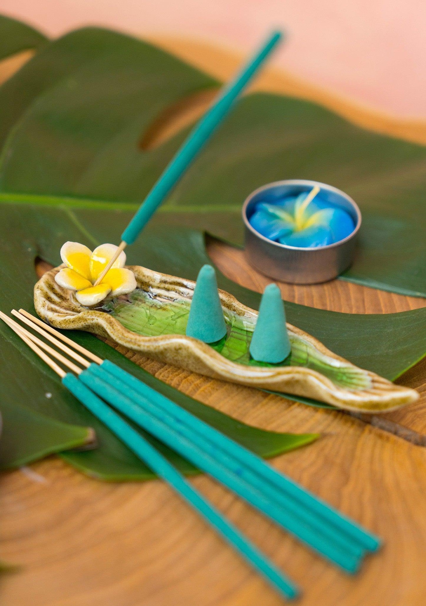 Thai Incense Gift Set With Tealight Candles, Incense Cones & a Holder