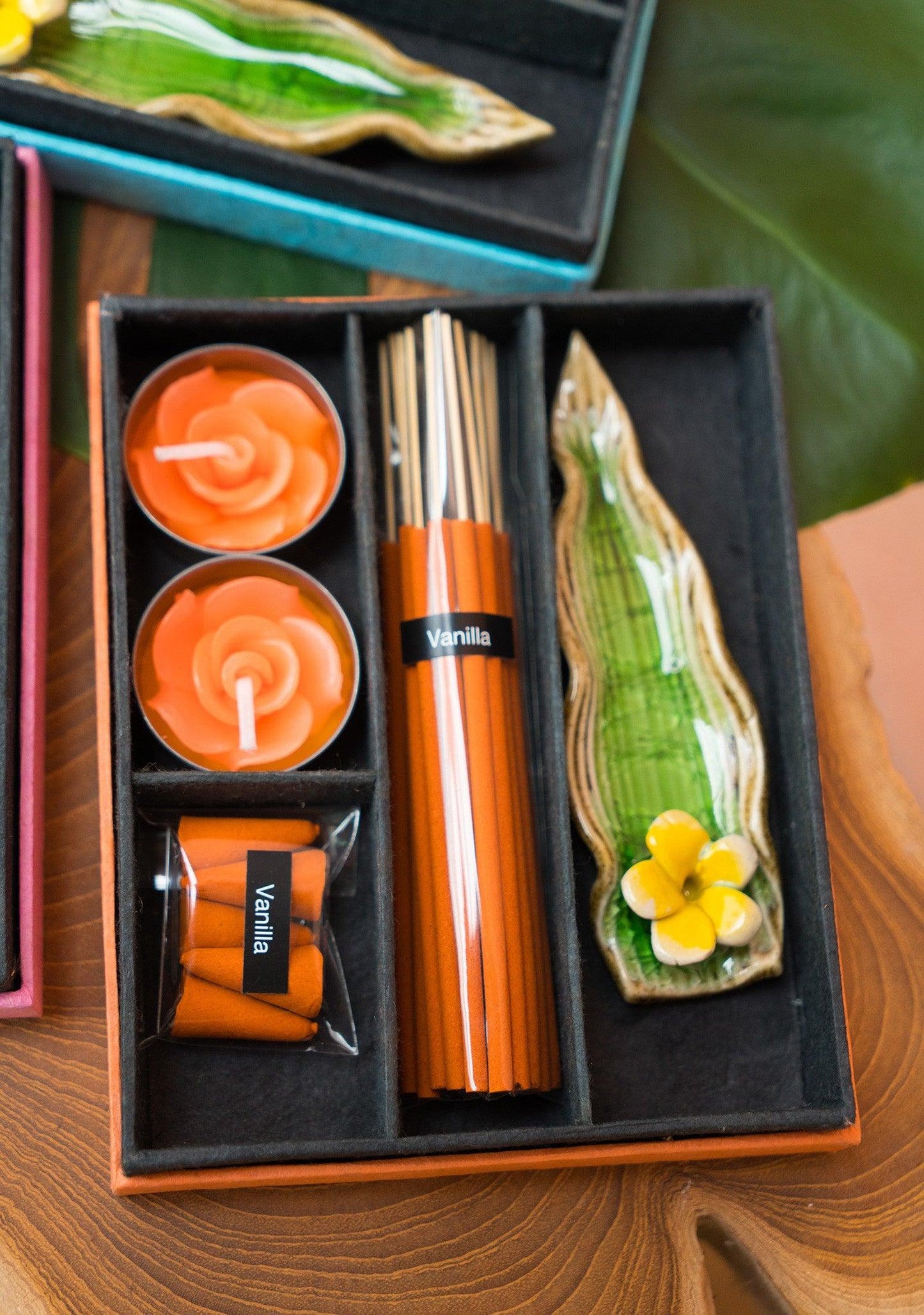 Thai Incense Gift Set With Tealight Candles, Incense Cones & a Holder