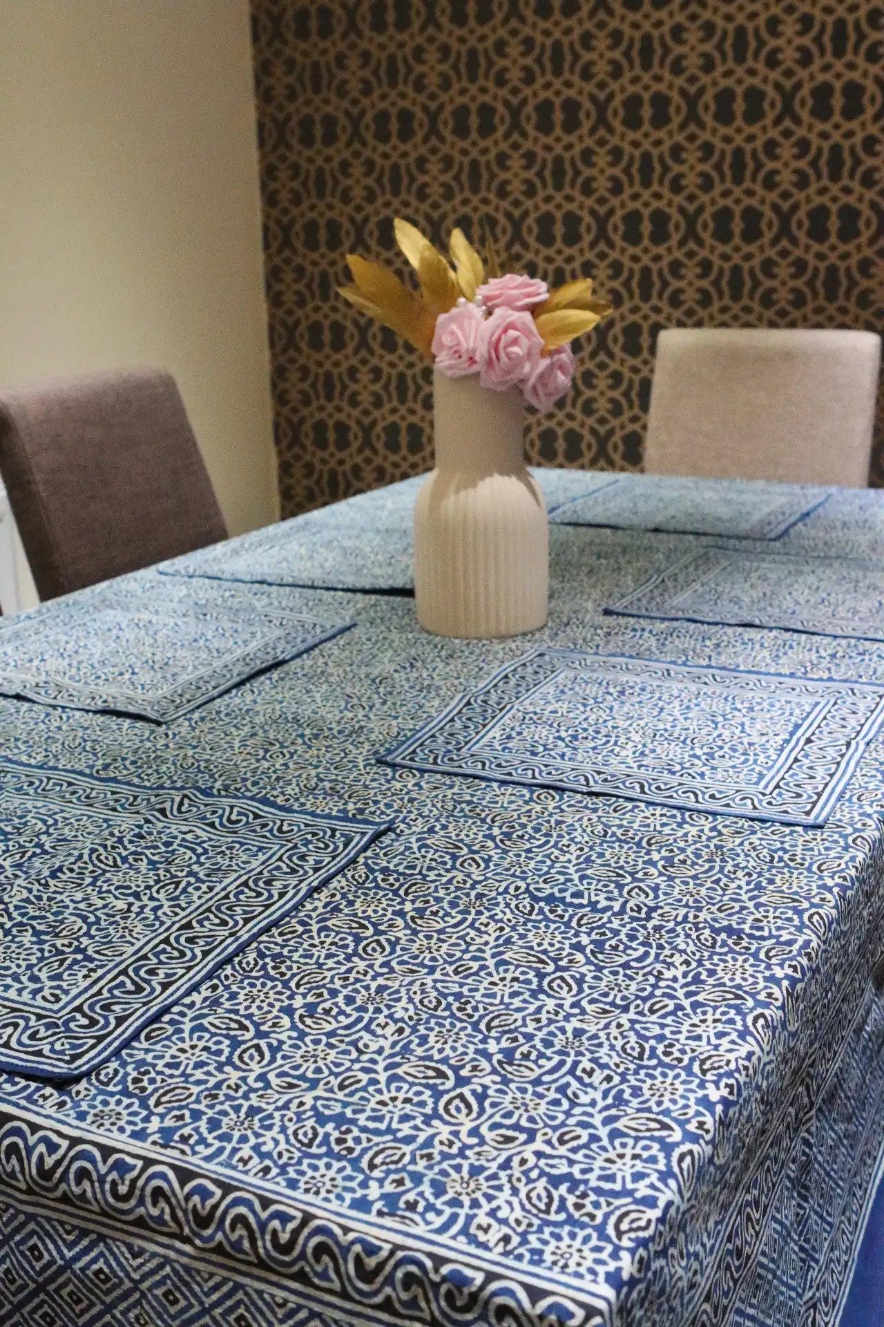 Indigo Dye Table Cloth With 8 Napkins - Ethimaart
