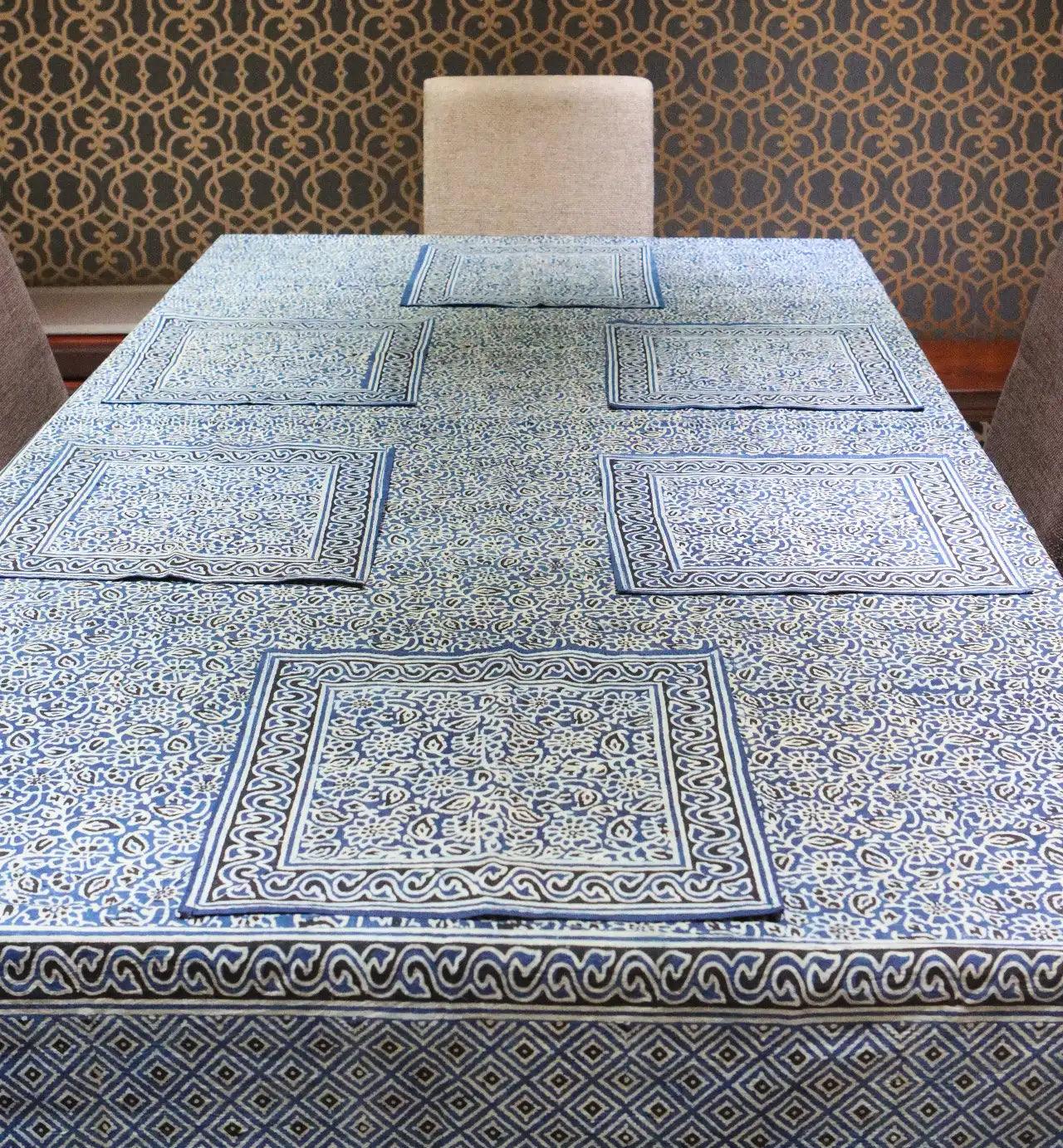 Indigo Dye Table Cloth With 8 Napkins - Ethimaart