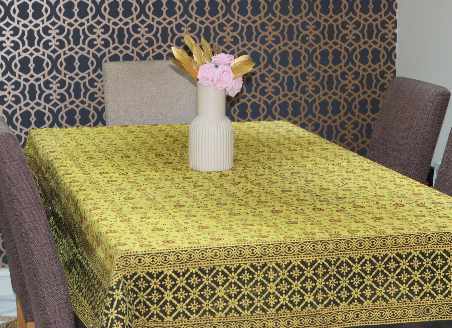 Saffron Natural Dye Table Cloth With 8 Napkins Set - Ethimaart
