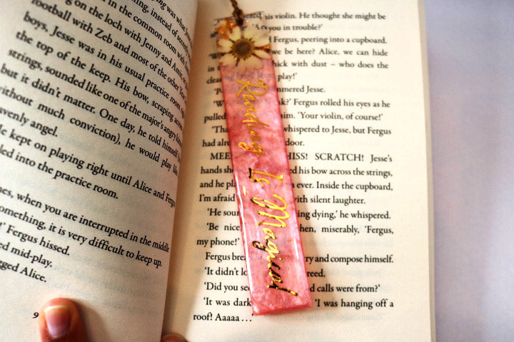 Reading is Magical Pink Bookmark - Handmade Resin Art
