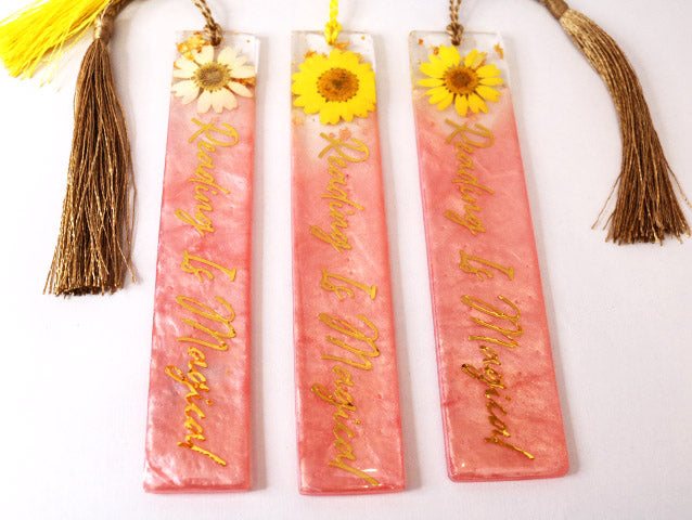 Reading is Magical Pink Bookmark - Handmade Resin Art