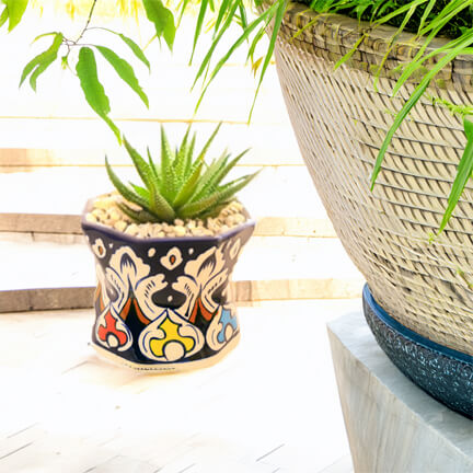 Glazed Ceramic Planter - Handmade Blue White Pottery