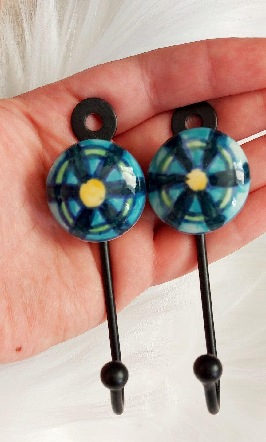 Set Of 2 Mini Ceramic Key Holders, Key Hooks - Ethimaart