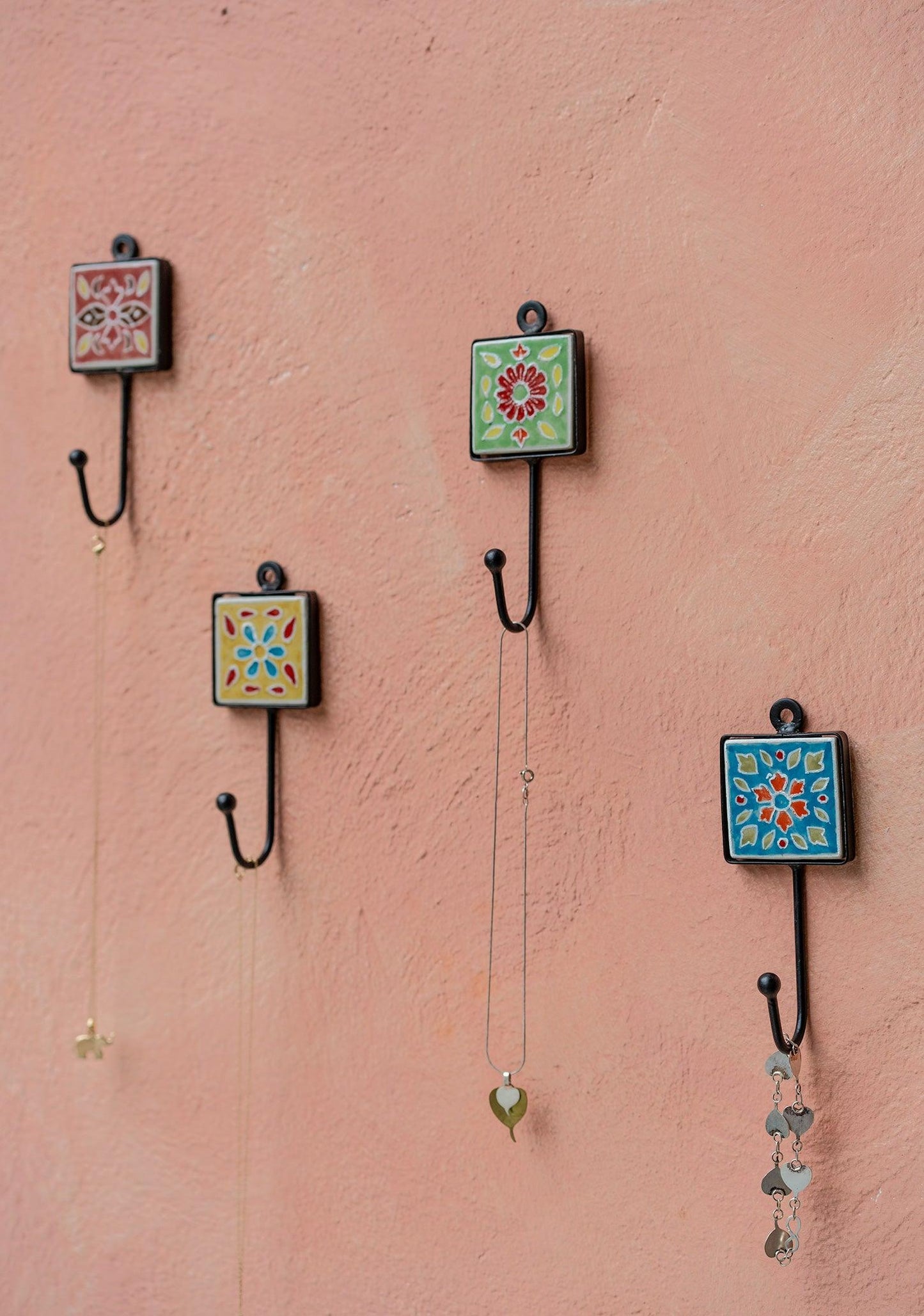 Hand Painted Ceramic Tile Wall Hook - Decorative Boho Style