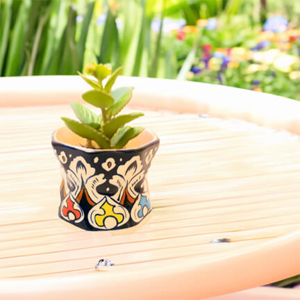 Glazed Ceramic Planter - Handmade Blue White Pottery