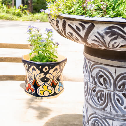 Glazed Ceramic Planter - Handmade Blue White Pottery