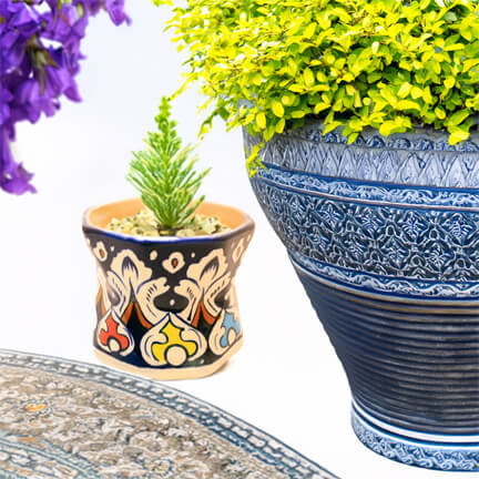 Glazed Ceramic Planter - Handmade Blue White Pottery