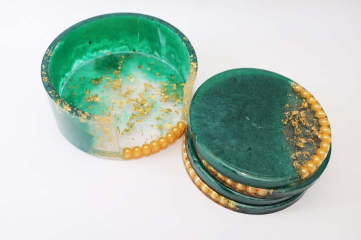 Green Resin Coasters With Holder | Drink Coasters | Sustainable Gift