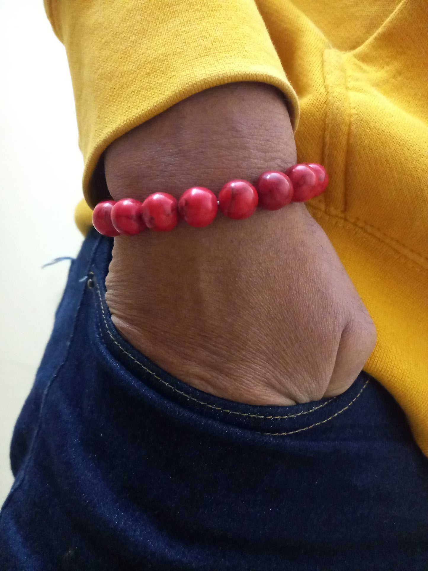 Men Crimson Bracelet - 12 mm Red Turquoise Gemstone