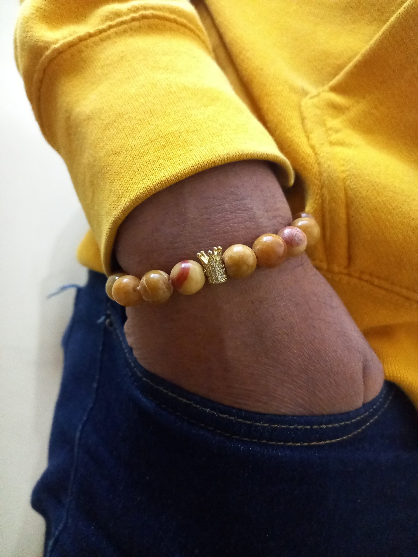 Men Mustard Gemstone Bracelet With Crown