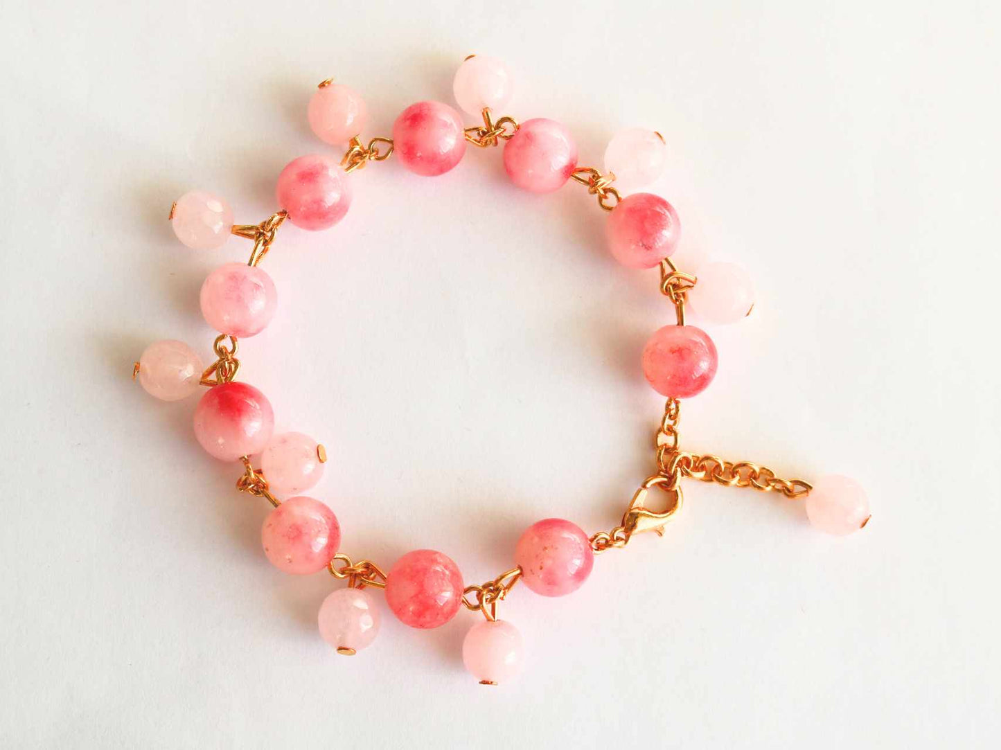 Pink Quartz Gemstone Bracelet - Gold Plated Chain