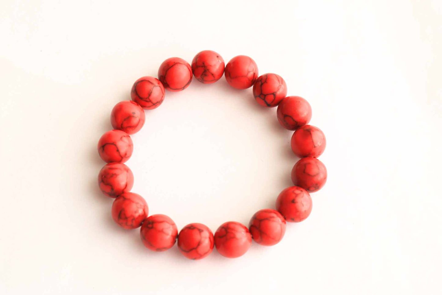 Men Crimson Bracelet - 12 mm Red Turquoise Gemstone