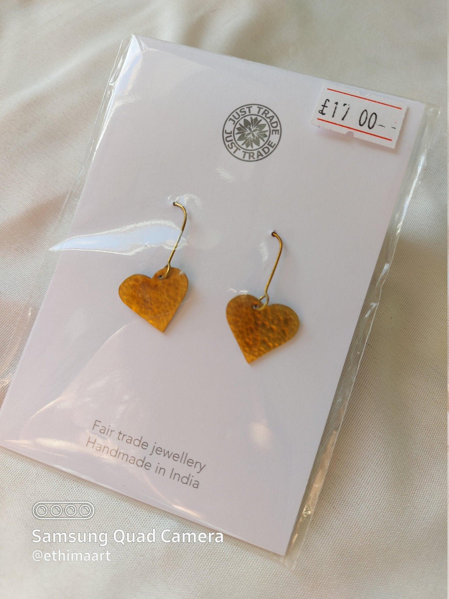Handmade Heart Earrings Hammered Brass Ethimaart