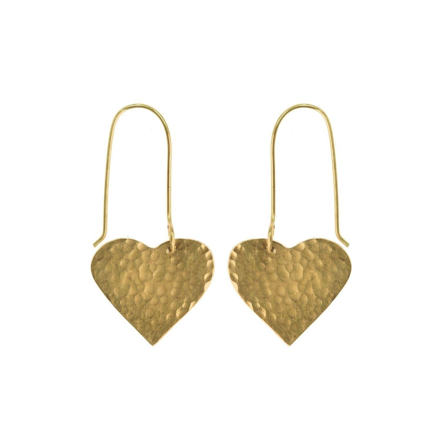 Handmade Heart Earrings Hammered Brass Ethimaart