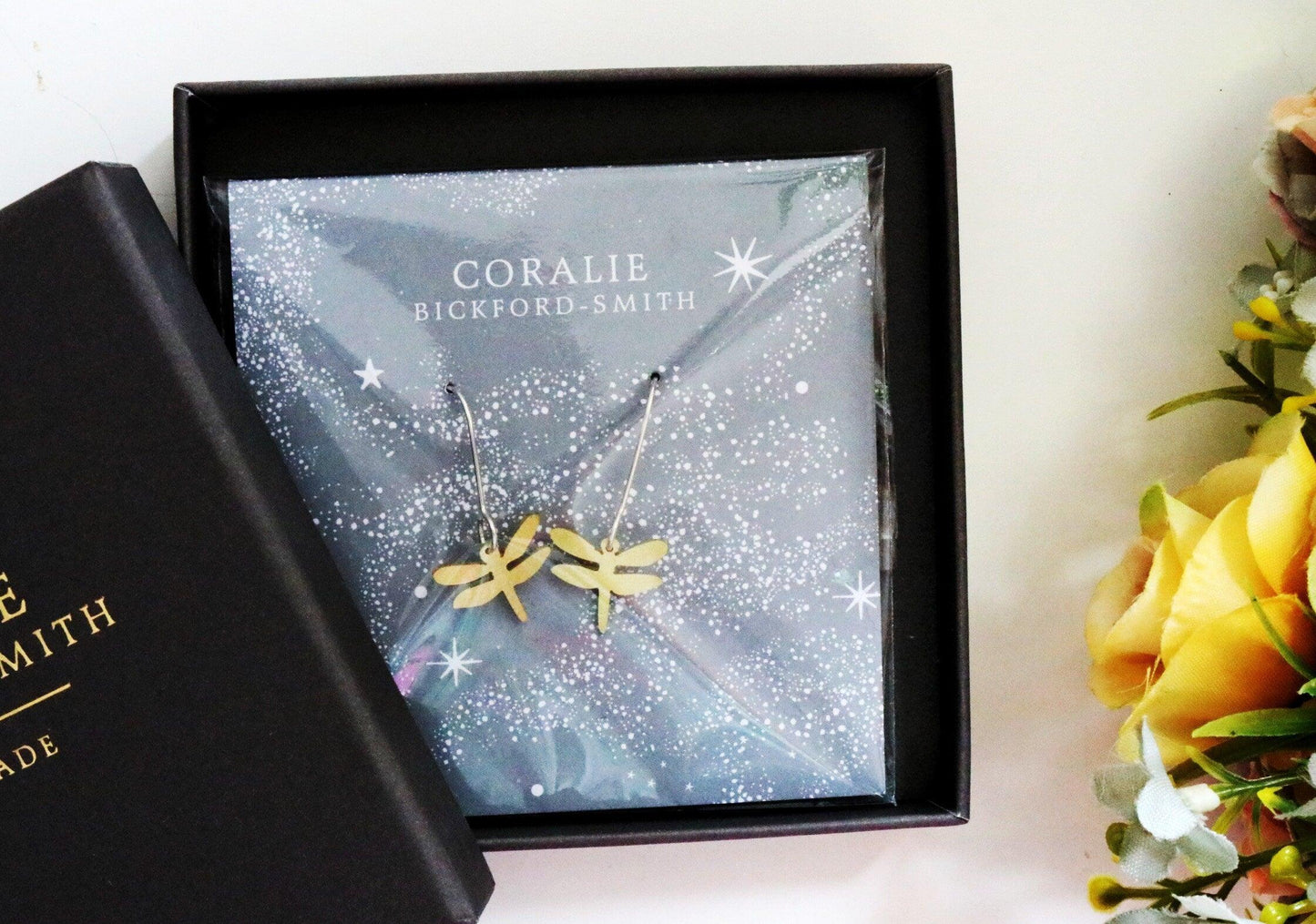 Dragonfly Earrings Hammered Brass Ethimaart
