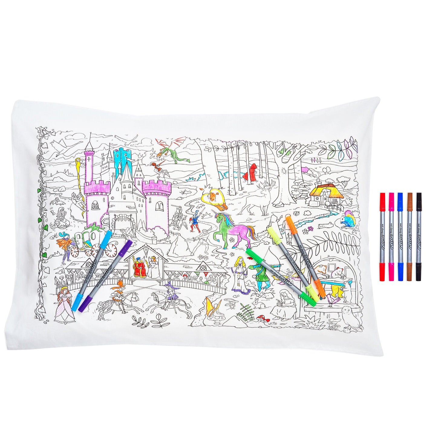 Eat Sleep Doodle Colour-In Fairytale Pillowcase - Reusable Kids Craft
