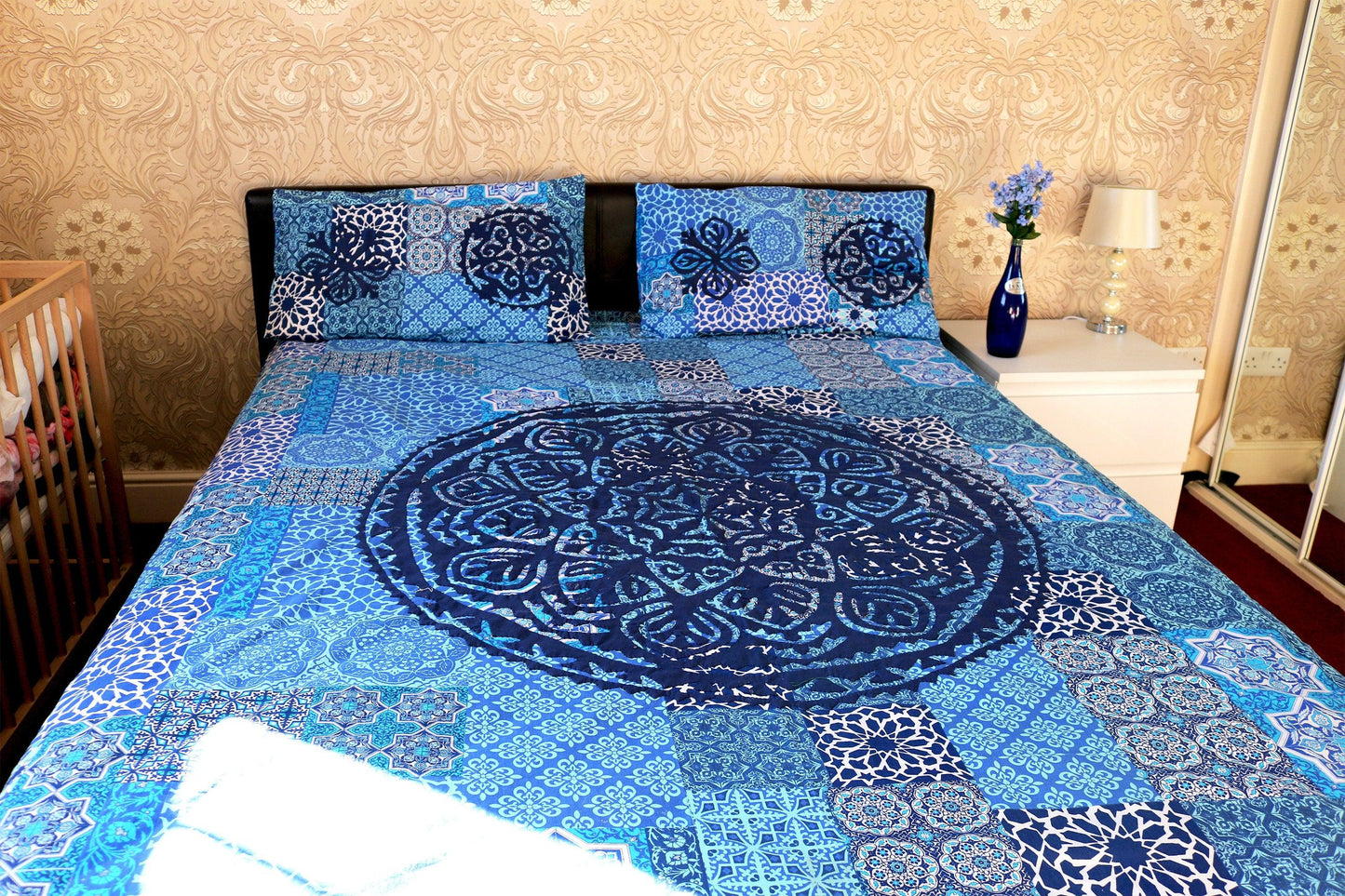 Blue Applique Bedsheet With Pillowcases Ethimaart