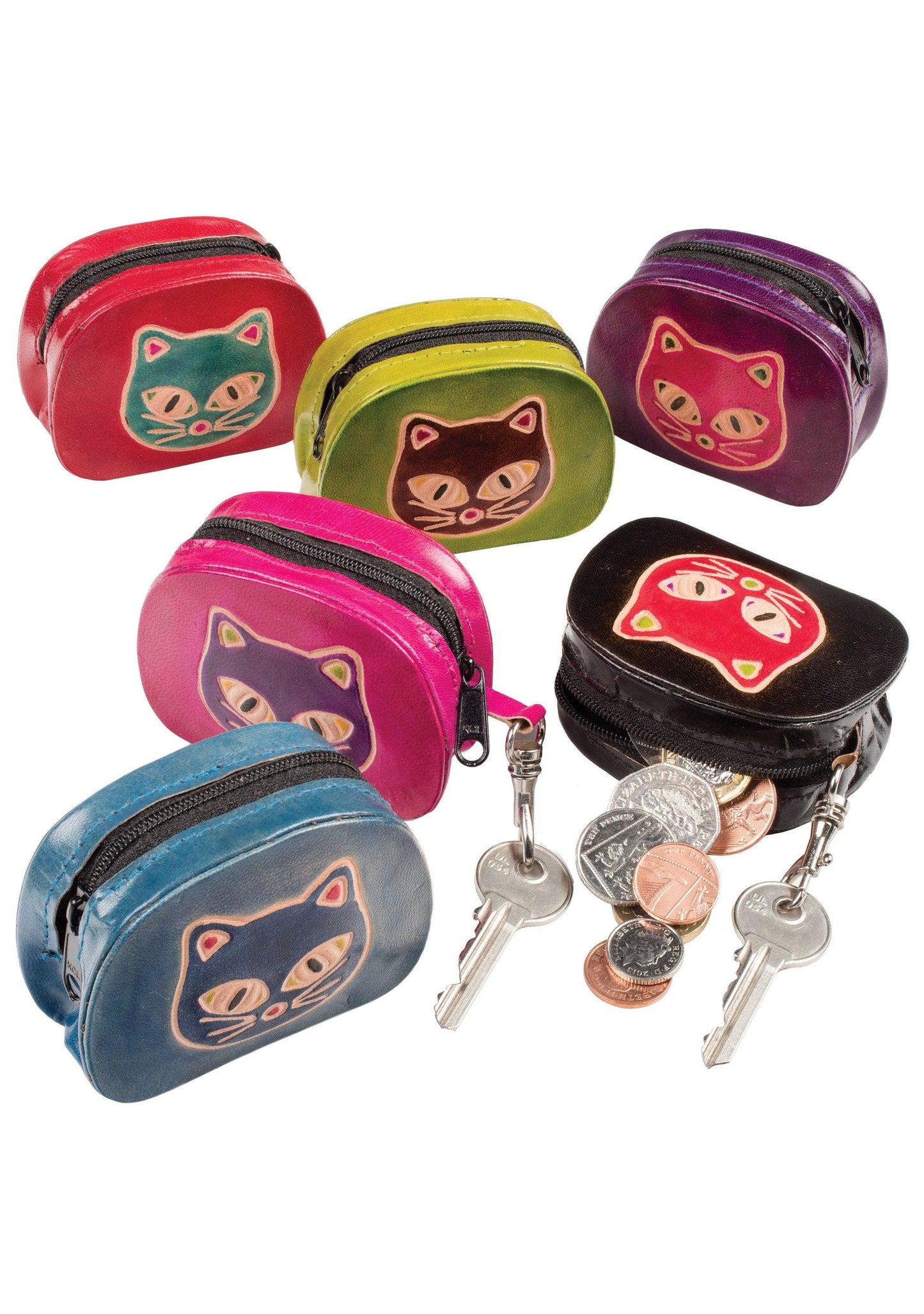 Handmade Cat Leather Coin Purse – With Clasp & Belt Loop