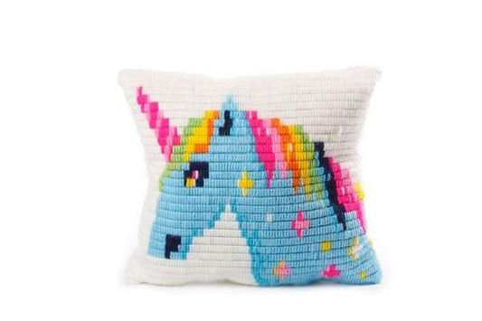 Make Your Own Unicorn Embroidered Pillow- Needlepoint Craft Kit - Ethimaart 
