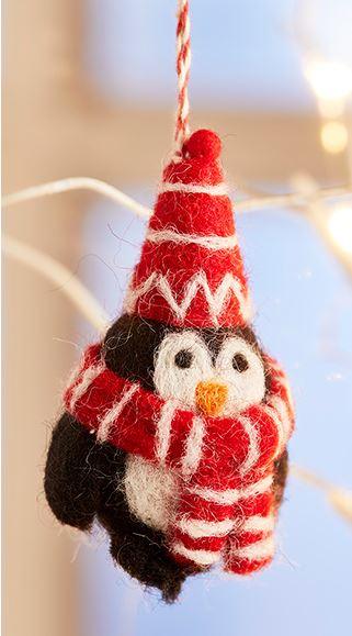 needle felt christmas tree hanging cute penguin with red hat and red scarf