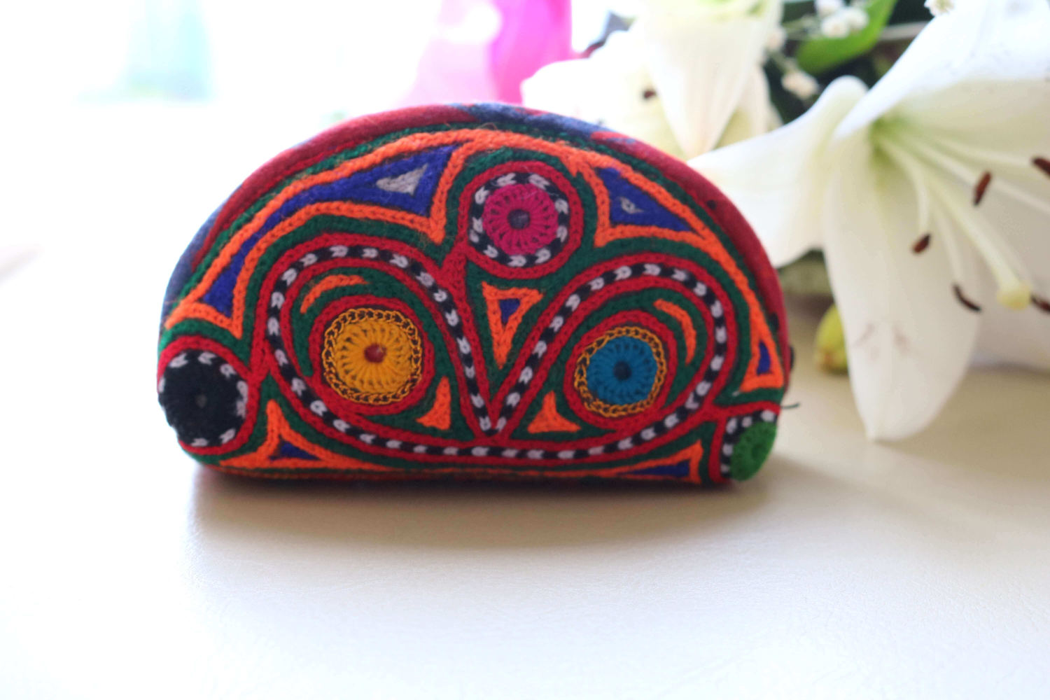 handmade women small coin purse hand embroidered by artisans. small key purse thoughtful gift for her. ethical and fair trade