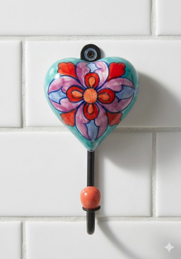 Ceramic Wall Hooks blue heart hook hanging on entryway