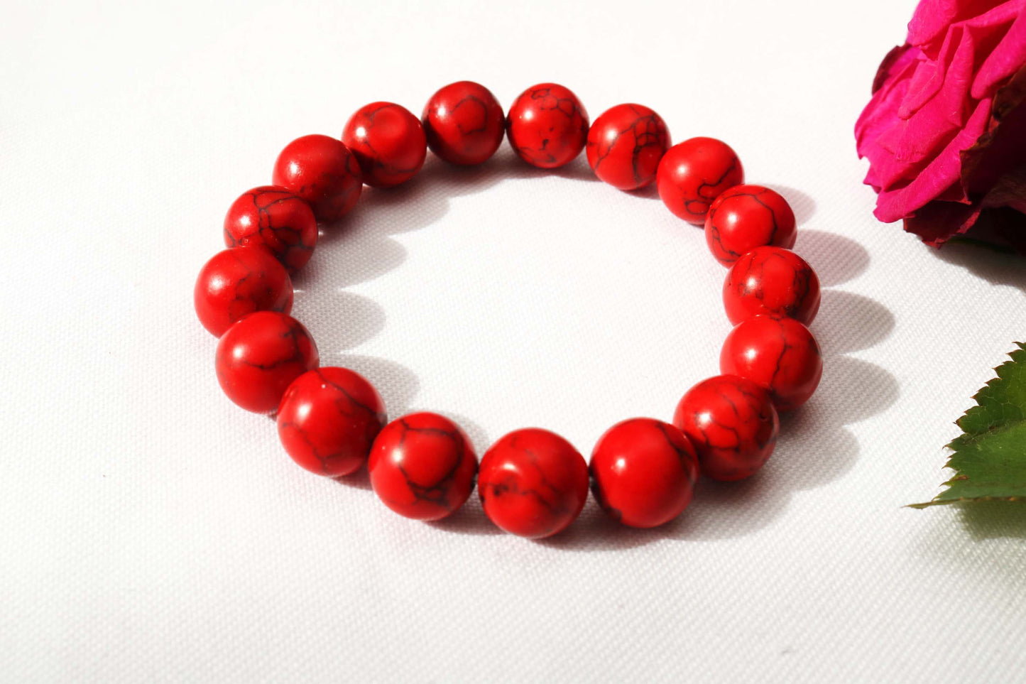 Beaded Bracelet : Discover sophistication with our Men Crimson Bracelet featuring 12 mm Red Turquoise Gemstone. Handcrafted for versatility, it's a unique boho-inspired bracelet. Perfect as a Valentine's Day gift or unique accessory for any occasion. Adjustable for comfort and style. Shop now at Ethimaart.