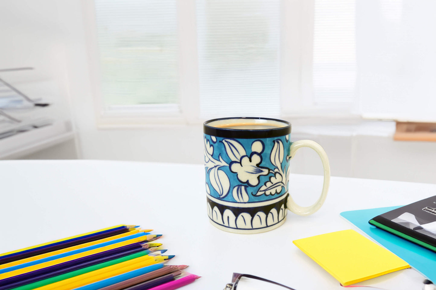 Ceramic Hot Chocolate Mug - Handmade Blue White Pottery