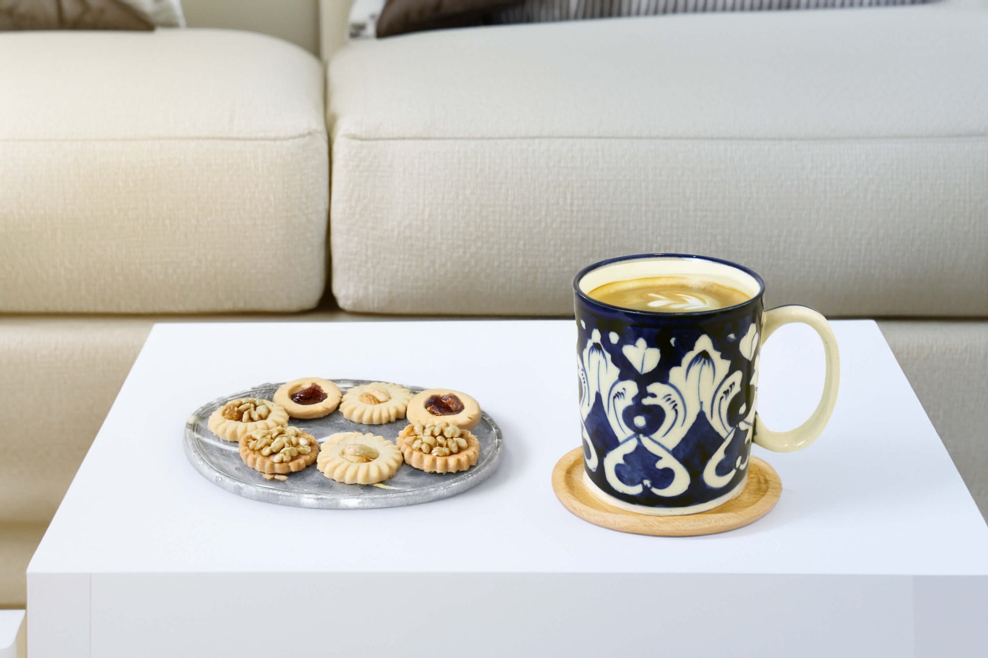 Ceramic Coffee Lover Mug - Handmade Blue White Pottery