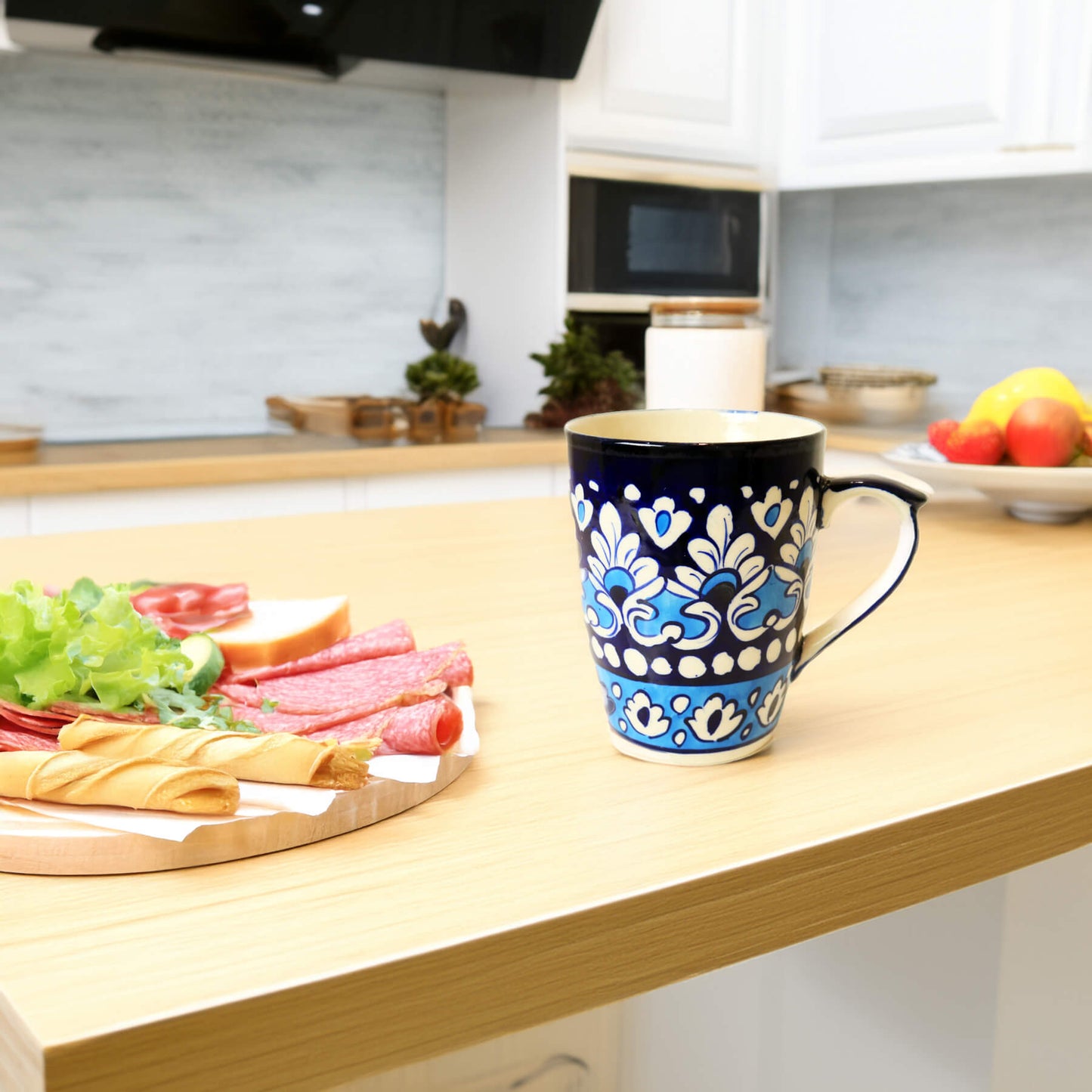 Ceramic Tea Mug - Handmade Blue White Pottery