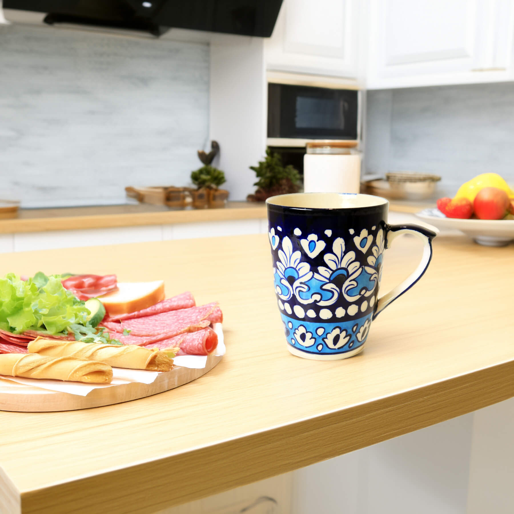 Ceramic Tea Mug - Handmade Blue White Pottery