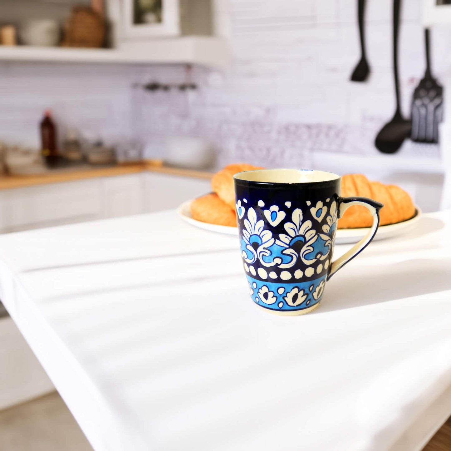 Ceramic Tea Mug - Handmade Blue White Pottery