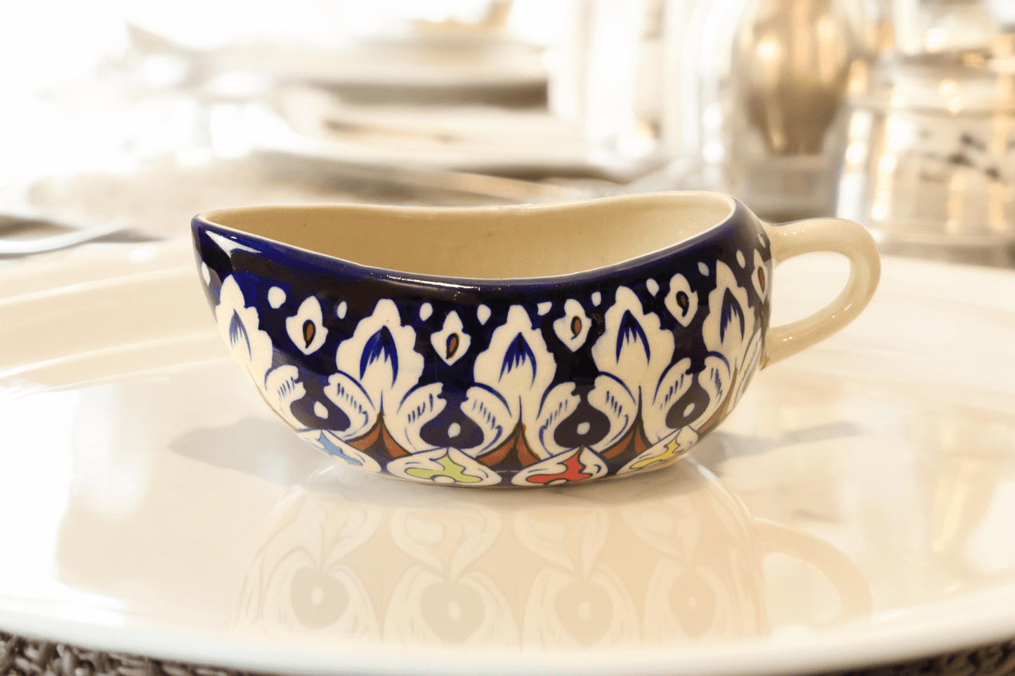 Ceramic Sauce & Gravy Boat - Handmade Blue White Pottery