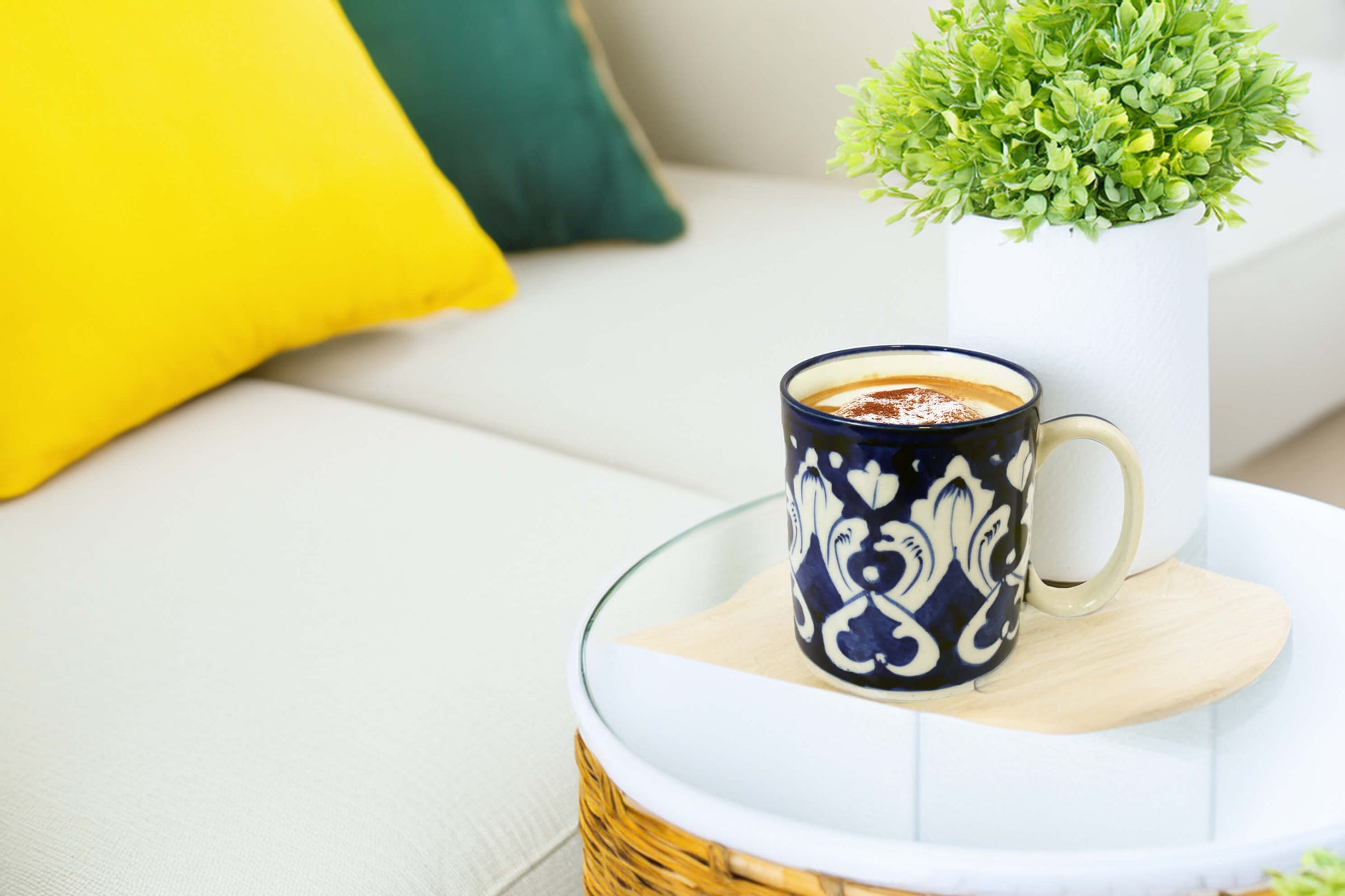 Ceramic Coffee Lover Mug - Handmade Blue White Pottery