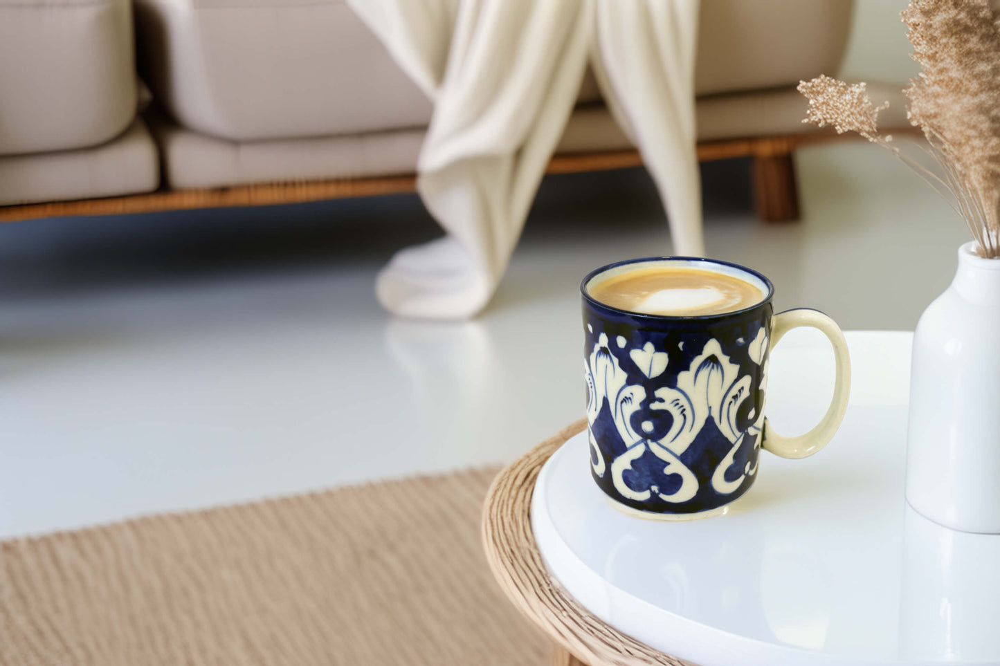 Ceramic Coffee Lover Mug - Handmade Blue White Pottery