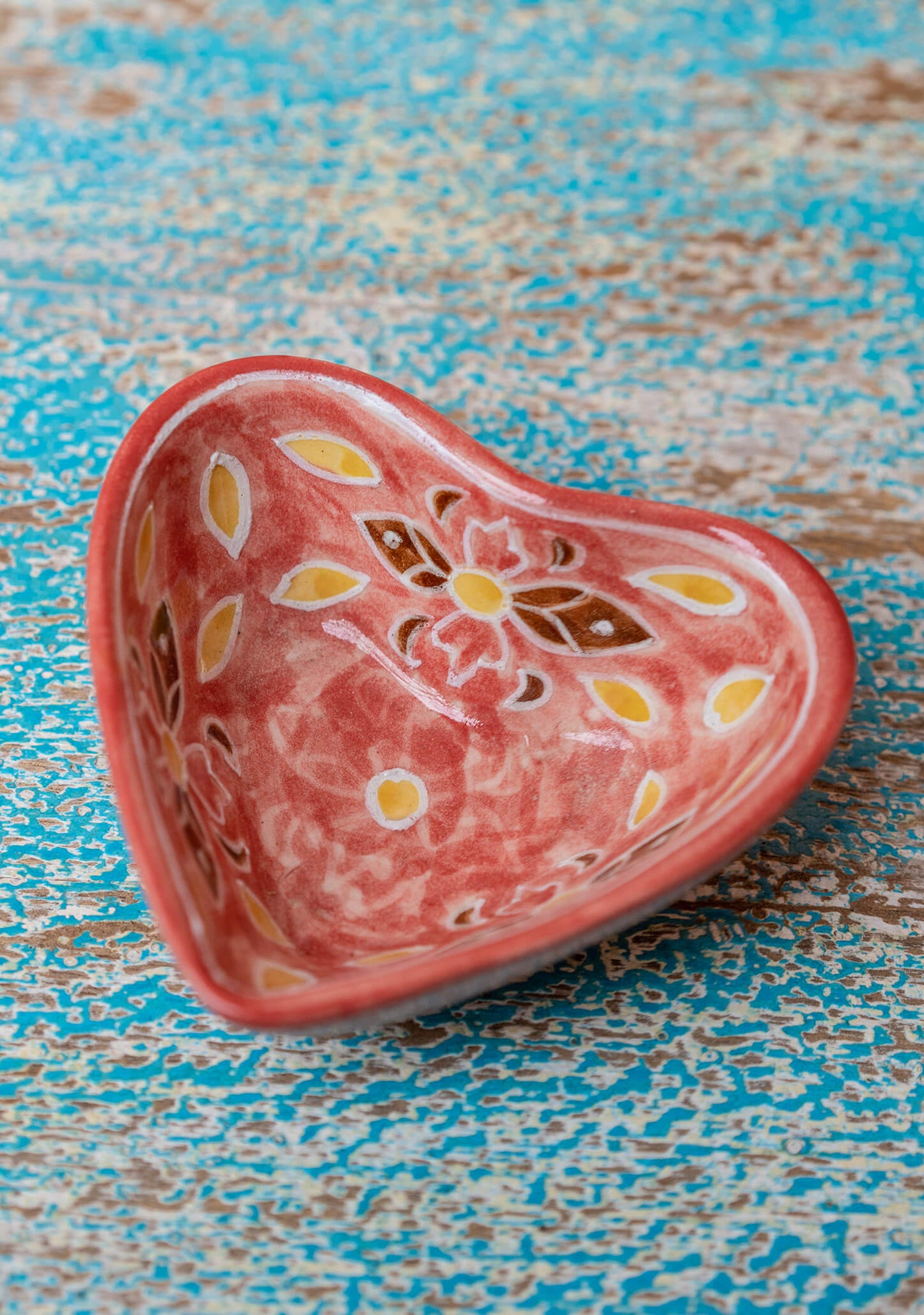 colorful heart ceramic trinket dish, trinket box hand painted by artisans in india. ethical and fair trade gift for mothers day or gift for her. 